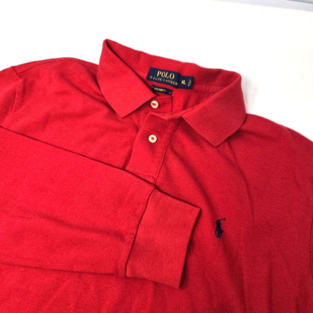 Polo Ralph Lauren‎ Long Sleeve Pique Cotton Polo Shirt Men's Size XL Custom Fit.
